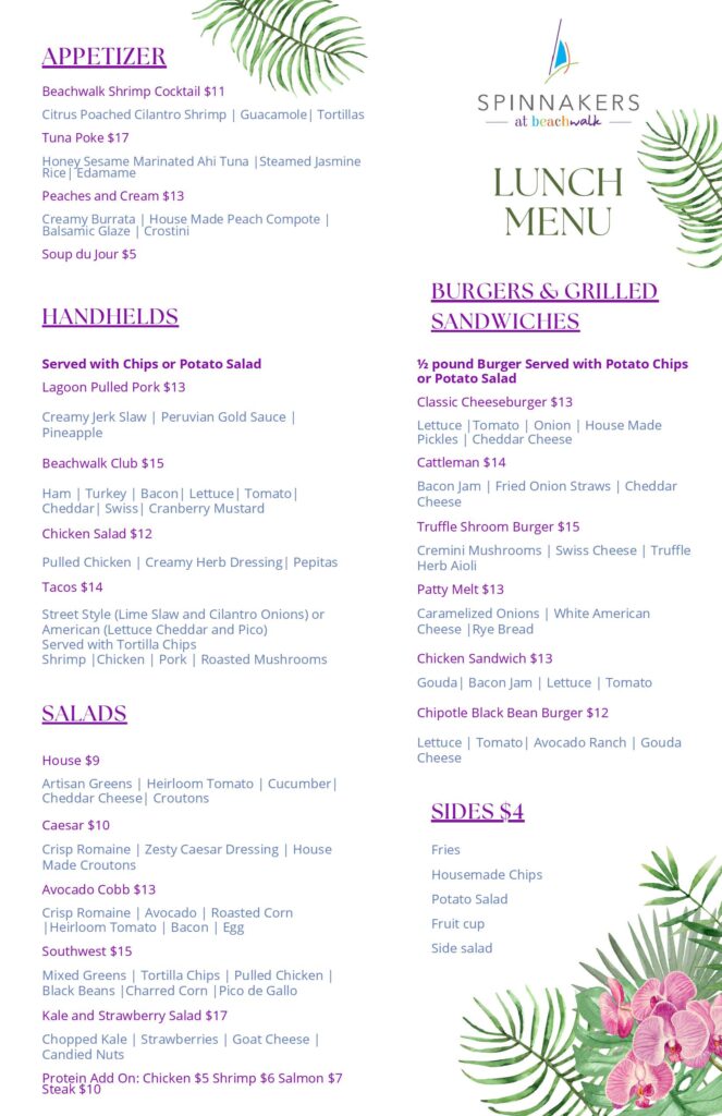 Spinnakers Lunch menu in new window (PDF, 1.7MB)